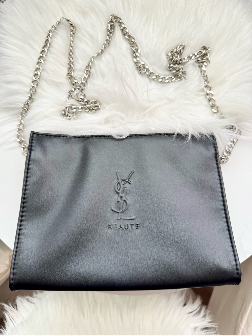 Saint Laurent Smooth Black Leather Toiletry Pouch with Embossed Logo